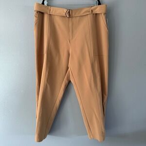 Ophelia Roe Mid-Rise Tapered Ankle Twill Dress Pants | Caramel Color